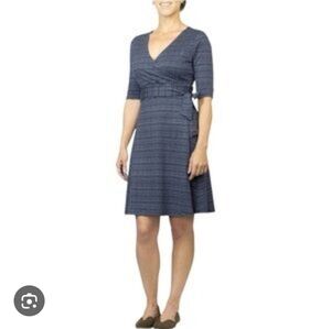 Toad&Co. Cue Faux Wrap Short Sleeve Dress XL Samba Fabric Organic Cotton Navy